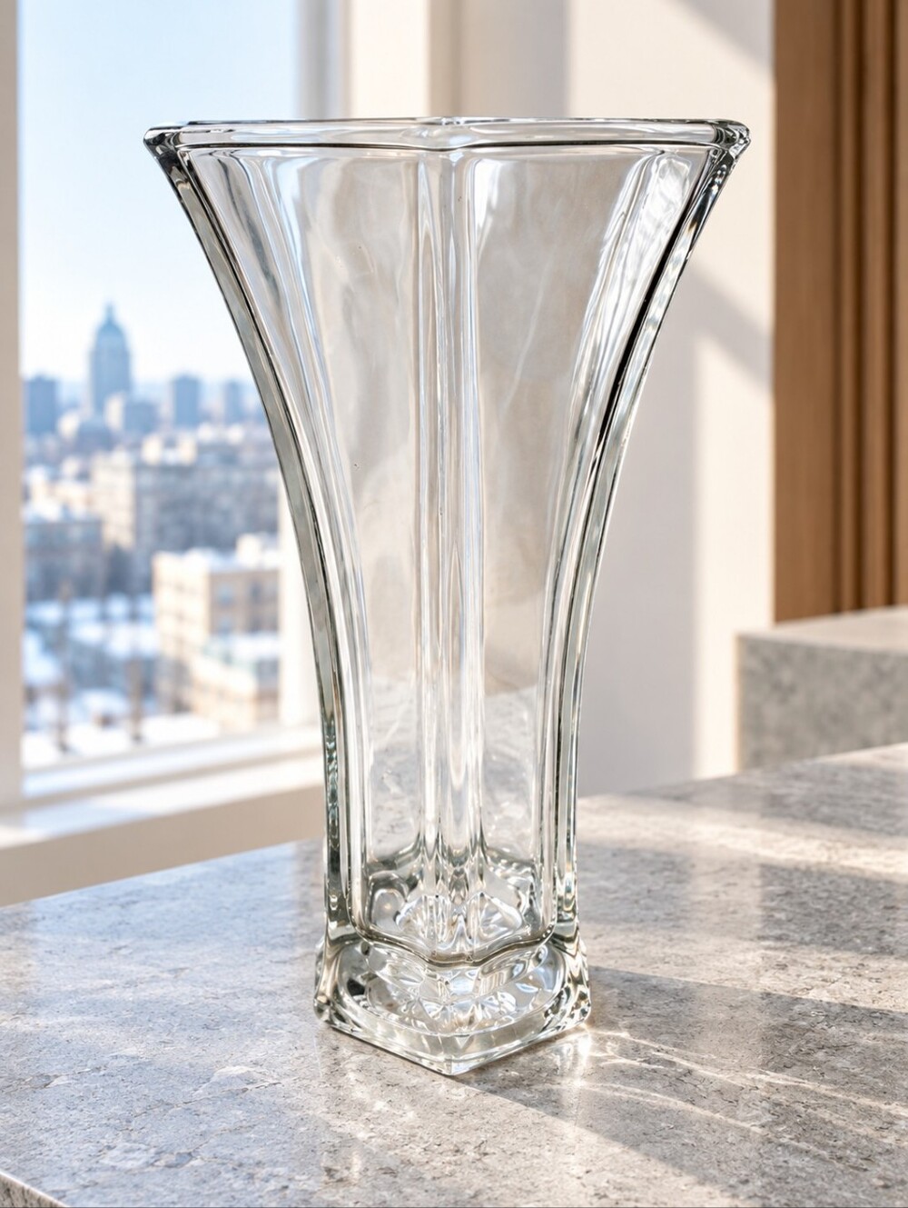 Vintage Hoosier Glass #4040 Clear Hexagon Flared Vase 9" Heavy Glass